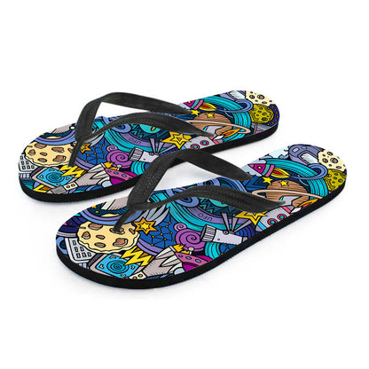 Abstract Cartoon Galaxy Space Print Flip Flops