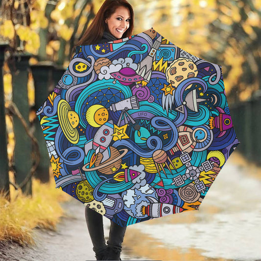 Abstract Cartoon Galaxy Space Print Foldable Umbrella