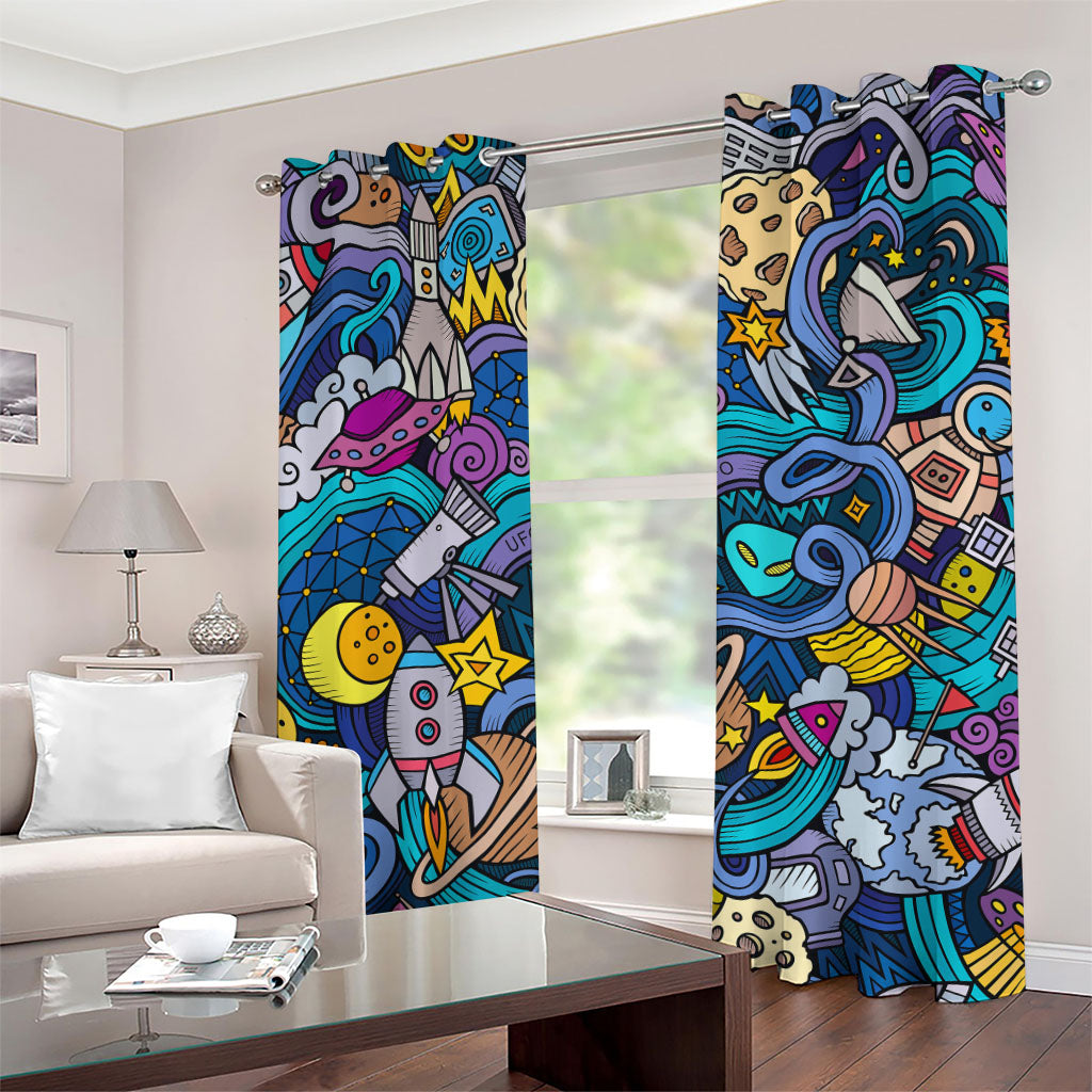 Abstract Cartoon Galaxy Space Print Grommet Curtains
