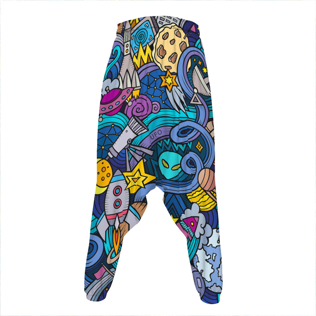 Abstract Cartoon Galaxy Space Print Hammer Pants