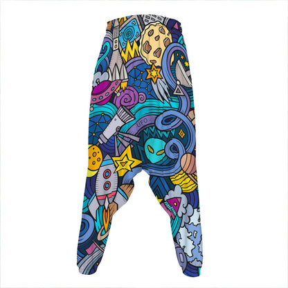 Abstract Cartoon Galaxy Space Print Hammer Pants