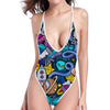 Abstract Cartoon Galaxy Space Print High Cut One Piece Swimsuit