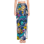 Abstract Cartoon Galaxy Space Print High Slit Maxi Skirt