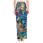 Abstract Cartoon Galaxy Space Print High Slit Maxi Skirt
