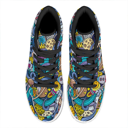 Abstract Cartoon Galaxy Space Print High Top Leather Sneakers