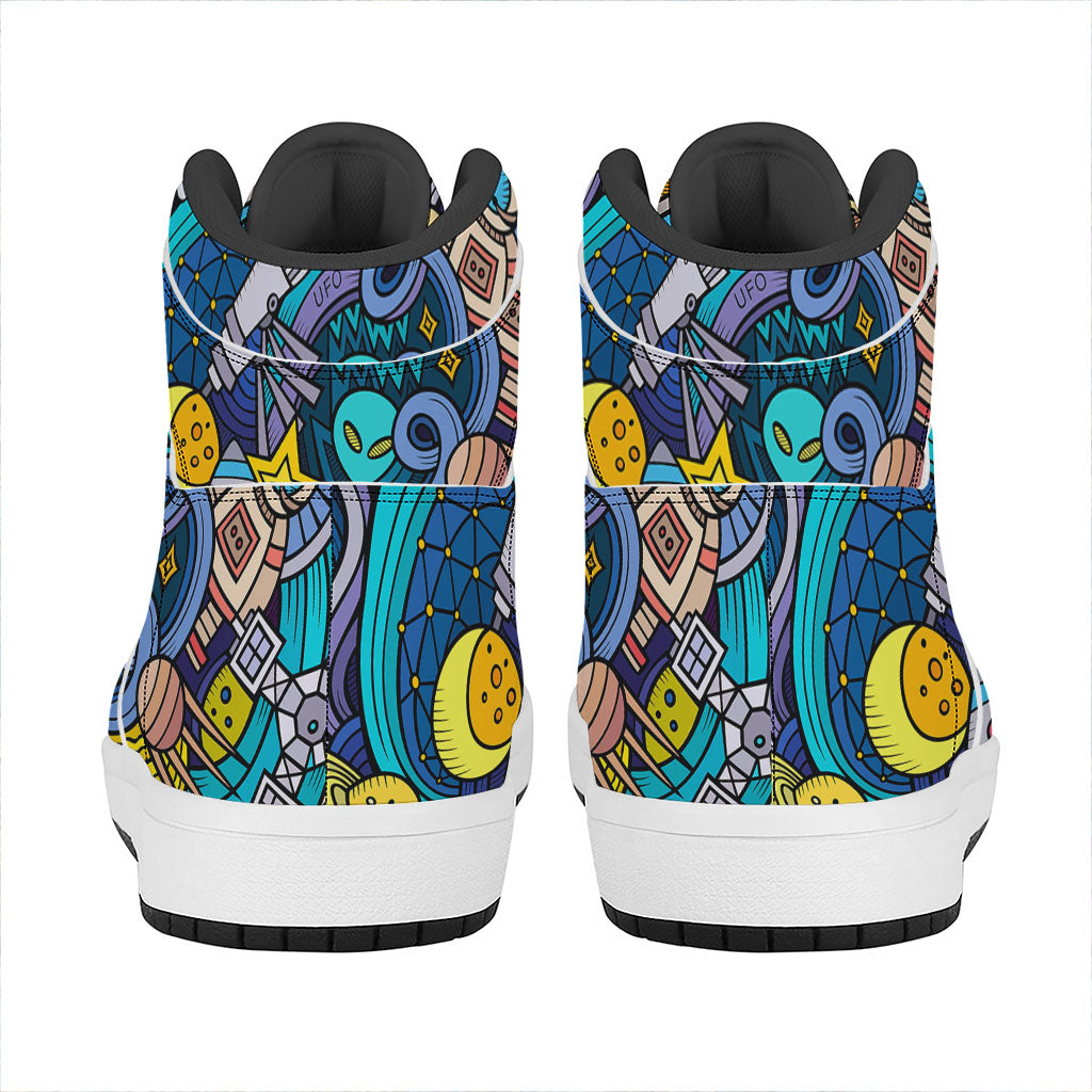 Abstract Cartoon Galaxy Space Print High Top Leather Sneakers