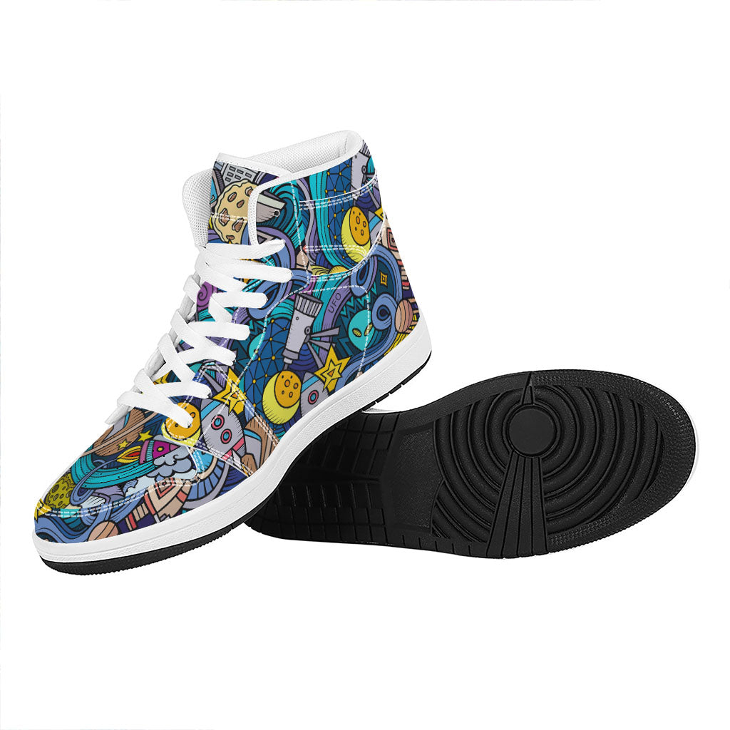 Abstract Cartoon Galaxy Space Print High Top Leather Sneakers