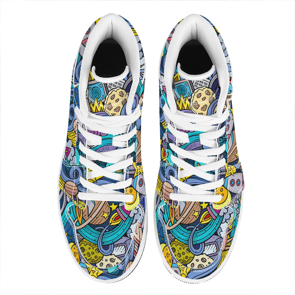 Abstract Cartoon Galaxy Space Print High Top Leather Sneakers