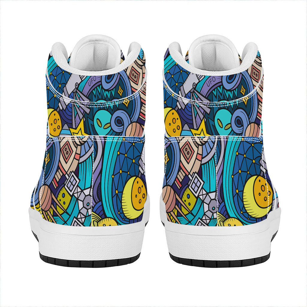 Abstract Cartoon Galaxy Space Print High Top Leather Sneakers