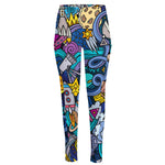 Abstract Cartoon Galaxy Space Print High-Waisted Pocket Leggings