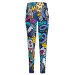 Abstract Cartoon Galaxy Space Print High-Waisted Pocket Leggings