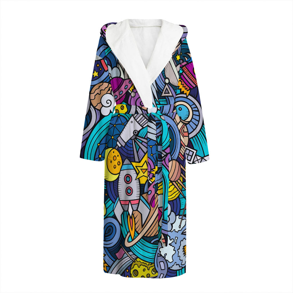 Abstract Cartoon Galaxy Space Print Hooded Bathrobe