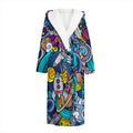 Abstract Cartoon Galaxy Space Print Hooded Bathrobe