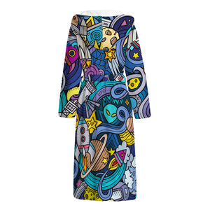 Abstract Cartoon Galaxy Space Print Hooded Bathrobe