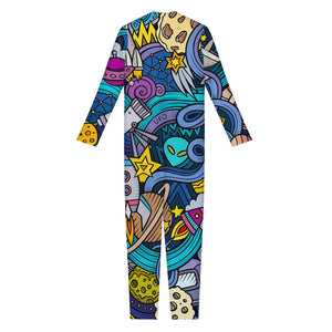 Abstract Cartoon Galaxy Space Print Jumpsuit