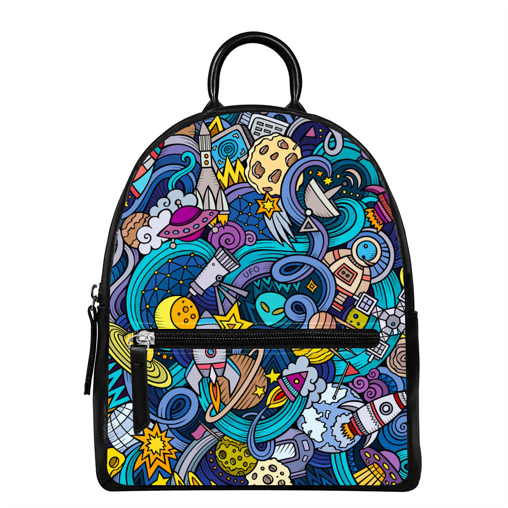 Abstract Cartoon Galaxy Space Print Leather Backpack