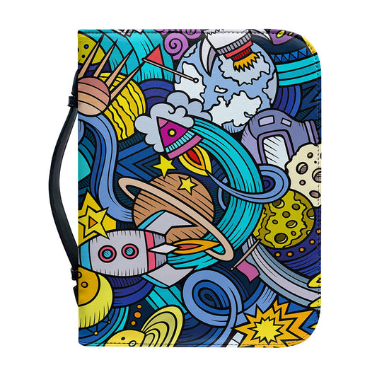Abstract Cartoon Galaxy Space Print Leather Bible Cover