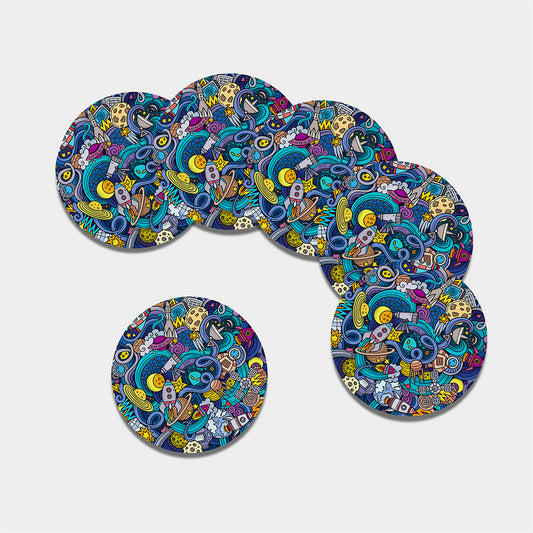 Abstract Cartoon Galaxy Space Print Leather Coaster Set