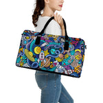 Abstract Cartoon Galaxy Space Print Leather Duffle Bag