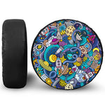 Abstract Cartoon Galaxy Space Print Leather Spare Tire Cover