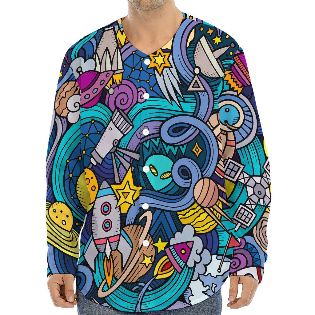 Abstract Cartoon Galaxy Space Print Long Sleeve Baseball Jersey