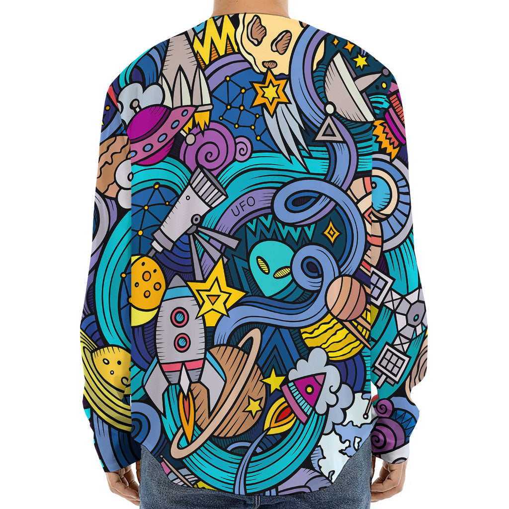 Abstract Cartoon Galaxy Space Print Long Sleeve Baseball Jersey