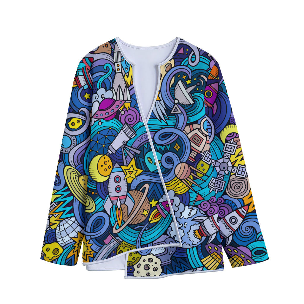 Abstract Cartoon Galaxy Space Print Long Sleeve Short Coat