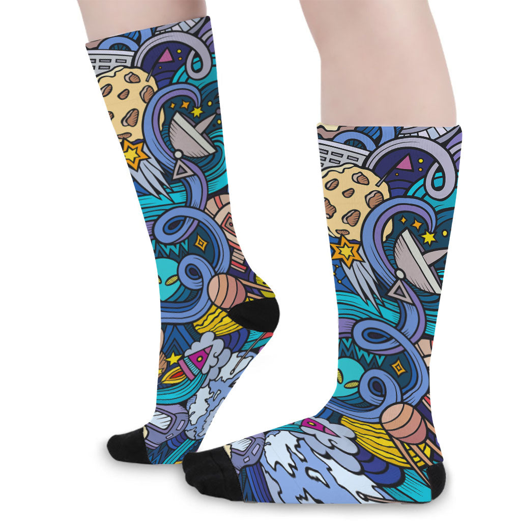 Abstract Cartoon Galaxy Space Print Long Socks