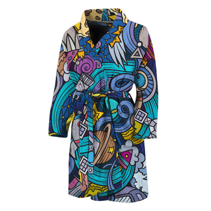 Abstract Cartoon Galaxy Space Print Men's Bathrobe