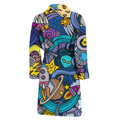 Abstract Cartoon Galaxy Space Print Men's Bathrobe