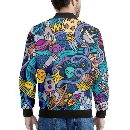 Abstract Cartoon Galaxy Space Print Men's Bomber Jacket