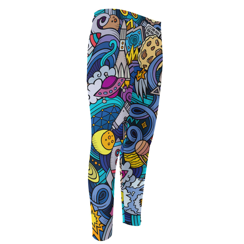 Abstract Cartoon Galaxy Space Print Men's Compression Pants
