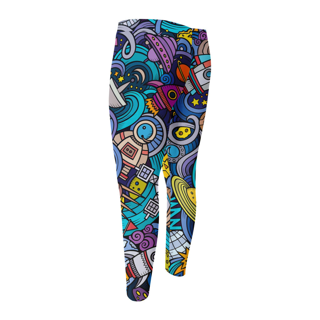 Abstract Cartoon Galaxy Space Print Men's Compression Pants
