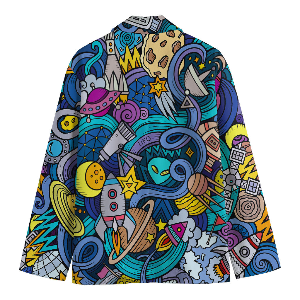 Abstract Cartoon Galaxy Space Print Men's Cotton Blazer