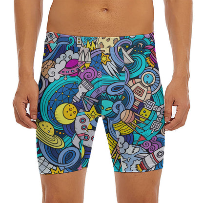 Abstract Cartoon Galaxy Space Print Men's Long Boxer Briefs