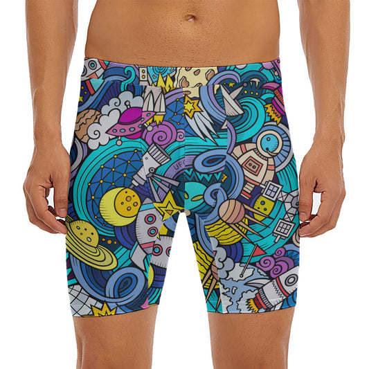 Abstract Cartoon Galaxy Space Print Men's Long Boxer Briefs