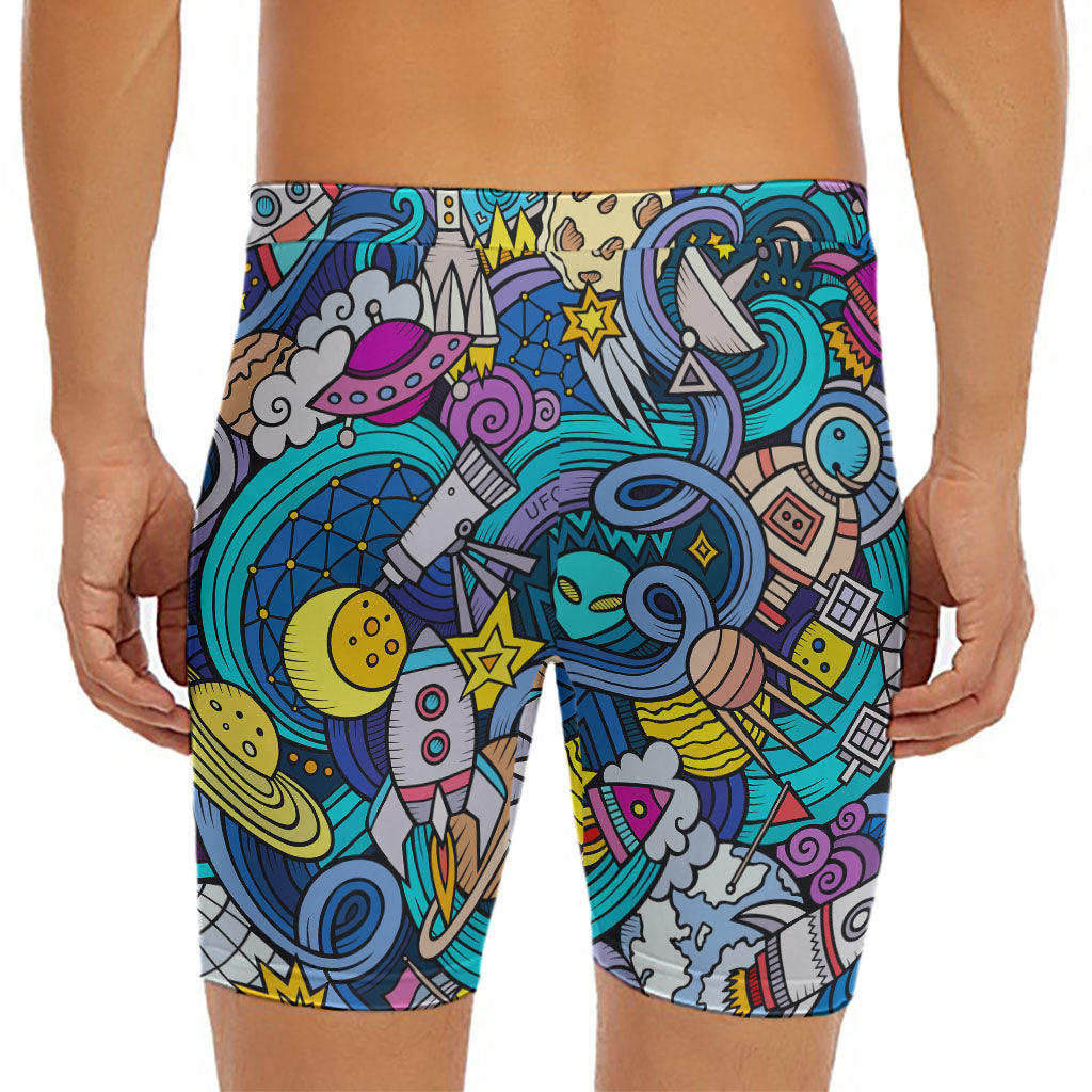 Abstract Cartoon Galaxy Space Print Men's Long Boxer Briefs