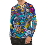 Abstract Cartoon Galaxy Space Print Men's Long Sleeve Rash Guard