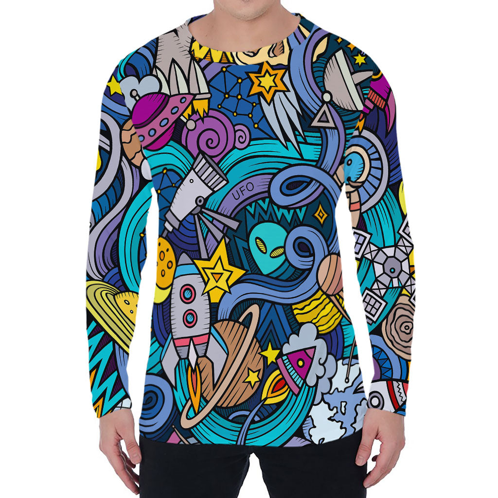 Abstract Cartoon Galaxy Space Print Men's Long Sleeve T-Shirt