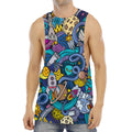 Abstract Cartoon Galaxy Space Print Men's Muscle Tank Top