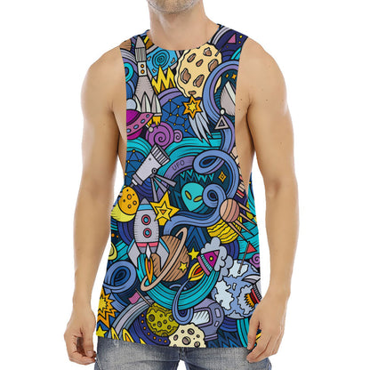 Abstract Cartoon Galaxy Space Print Men's Muscle Tank Top
