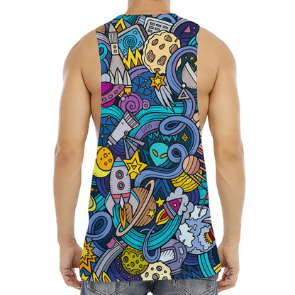 Abstract Cartoon Galaxy Space Print Men's Muscle Tank Top