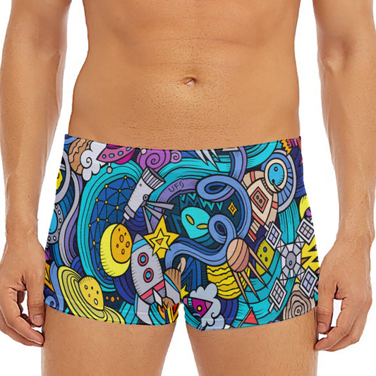 Abstract Cartoon Galaxy Space Print Men's Short Boxer Briefs