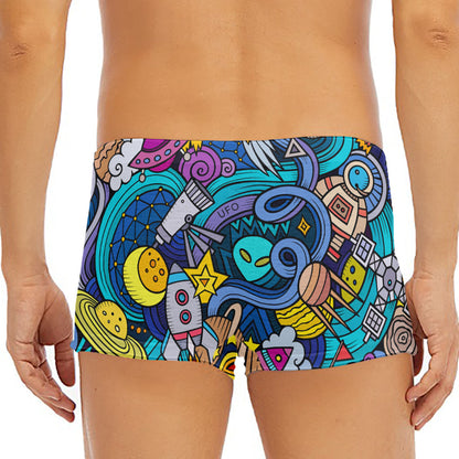 Abstract Cartoon Galaxy Space Print Men's Short Boxer Briefs