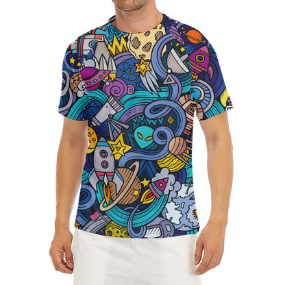 Abstract Cartoon Galaxy Space Print Men's Short Sleeve Rash Guard
