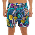 Abstract Cartoon Galaxy Space Print Men's Split Running Shorts