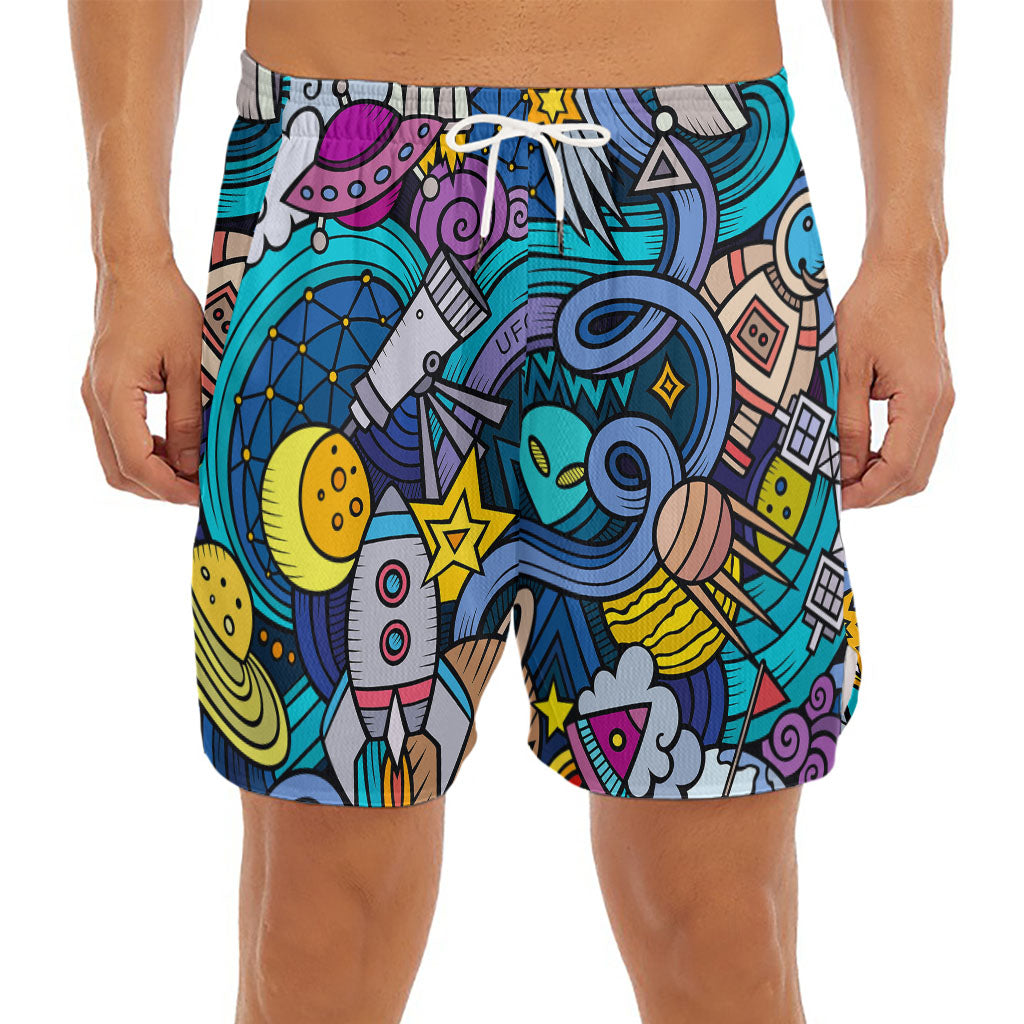 Abstract Cartoon Galaxy Space Print Men's Split Running Shorts