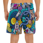 Abstract Cartoon Galaxy Space Print Men's Split Running Shorts