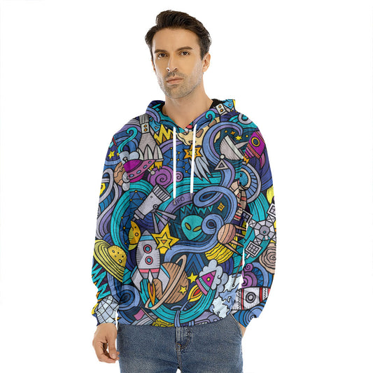 Abstract Cartoon Galaxy Space Print Men's Velvet Pullover Hoodie