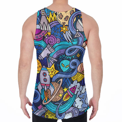 Abstract Cartoon Galaxy Space Print Men's Velvet Tank Top